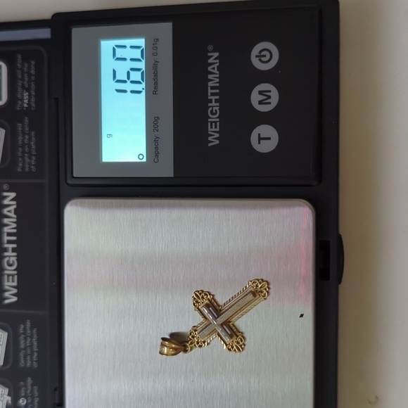 14K Two-Tone Solid Gold Vintage Cross Pendant 1.6g 1.25"H - Picture 8 of 11